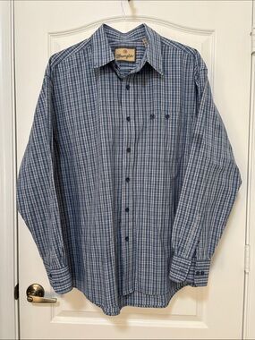 Wrangler Men's Blue Plaid Button-Up Shirt